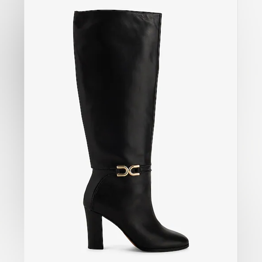 Genuine Leather Buckle Heeled Tall Boots - NEW